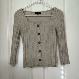 Almost Famous Beige Ribbed Button Down Square Neck Top - Size M